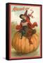 Halloween, Victorian Witch on Pumpkin-null-Framed Stretched Canvas