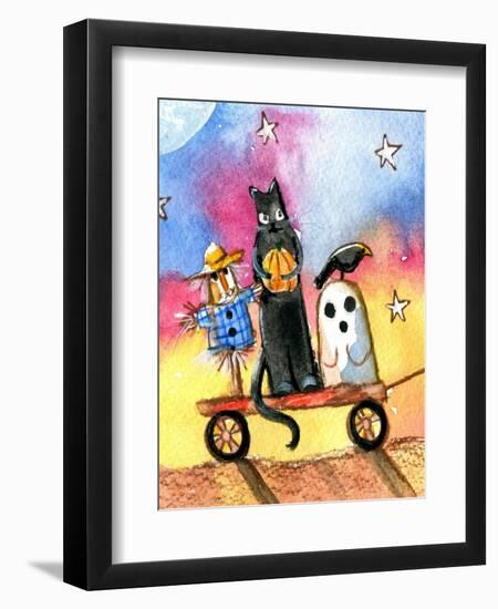Halloween Wagon Scarecrow Ghost cat-sylvia pimental-Framed Art Print