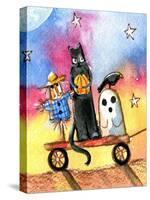 Halloween Wagon Scarecrow Ghost cat-sylvia pimental-Stretched Canvas