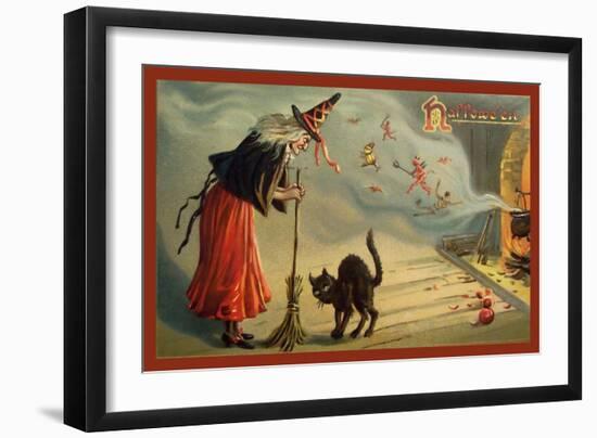 Halloween Witch and Cat-Vintage Apple Collection-Framed Giclee Print