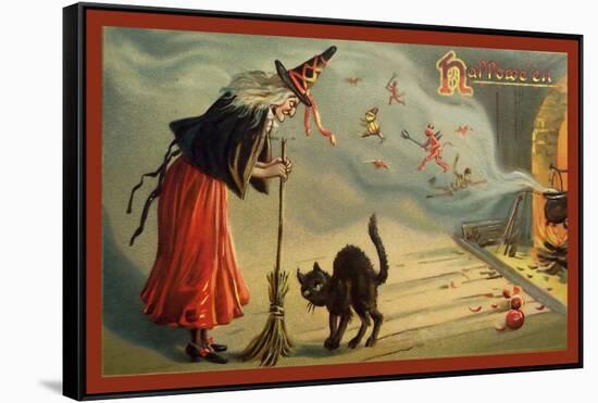 Halloween Witch and Cat-Vintage Apple Collection-Framed Stretched Canvas