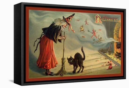 Halloween Witch and Cat-Vintage Apple Collection-Framed Stretched Canvas