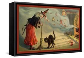 Halloween Witch and Cat-Vintage Apple Collection-Framed Stretched Canvas