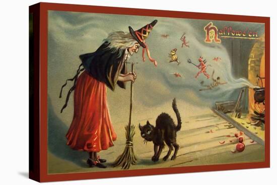 Halloween Witch and Cat-Vintage Apple Collection-Stretched Canvas
