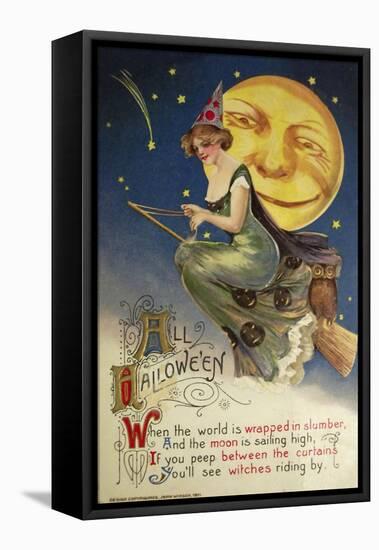 Halloween Witch Greendress Moon-Vintage Apple Collection-Framed Stretched Canvas