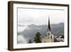 Hallstatt, Salzkammergut Region, Austria: Village By Lake On A Rainy Day With Low-Hanging Clouds-Axel Brunst-Framed Photographic Print