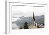 Hallstatt, Salzkammergut Region, Austria: Village By Lake On A Rainy Day With Low-Hanging Clouds-Axel Brunst-Framed Photographic Print