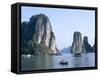 Halong Bay, Karst Limestone Rocks, House Boats, Vietnam-Steve Vidler-Framed Stretched Canvas