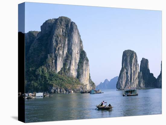 Halong Bay, Karst Limestone Rocks, House Boats, Vietnam-Steve Vidler-Stretched Canvas