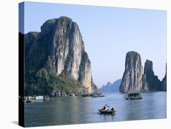 Halong Bay, Karst Limestone Rocks, House Boats, Vietnam-Steve Vidler-Stretched Canvas