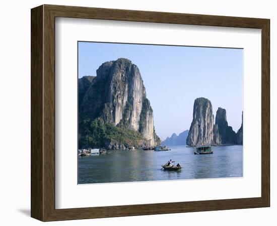 Halong Bay, Karst Limestone Rocks, House Boats, Vietnam-Steve Vidler-Framed Photographic Print