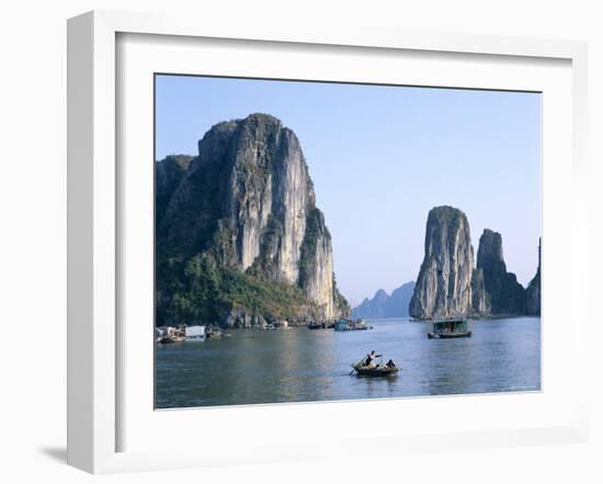 Halong Bay, Karst Limestone Rocks, House Boats, Vietnam-Steve Vidler-Framed Photographic Print