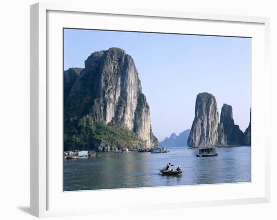 Halong Bay, Karst Limestone Rocks, House Boats, Vietnam-Steve Vidler-Framed Photographic Print