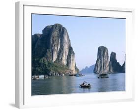 Halong Bay, Karst Limestone Rocks, House Boats, Vietnam-Steve Vidler-Framed Photographic Print