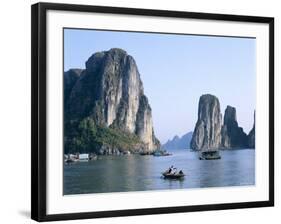 Halong Bay, Karst Limestone Rocks, House Boats, Vietnam-Steve Vidler-Framed Photographic Print