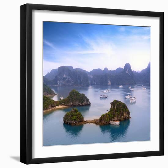 Halong Bay Vietnam Panorama. Beautiful Panoramic View of Ha Long Bay with Many Islands and Mountain-Banana Republic images-Framed Photographic Print