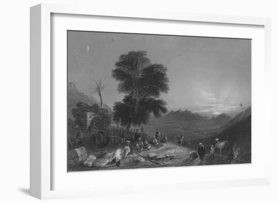 Halt of a Caravan in the Desert of Girgola, Near Mount Amanus-William Henry Bartlett-Framed Giclee Print