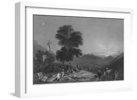 Halt of a Caravan in the Desert of Girgola, Near Mount Amanus-William Henry Bartlett-Framed Giclee Print