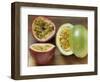 Halved Purple Granadilla and Granadilla (Passion Fruit)-Eising Studio - Food Photo and Video-Framed Photographic Print