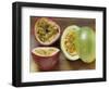 Halved Purple Granadilla and Granadilla (Passion Fruit)-Eising Studio - Food Photo and Video-Framed Photographic Print