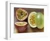 Halved Purple Granadilla and Granadilla (Passion Fruit)-Eising Studio - Food Photo and Video-Framed Photographic Print