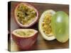 Halved Purple Granadilla and Granadilla (Passion Fruit)-Eising Studio - Food Photo and Video-Stretched Canvas