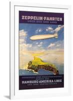 Hamburg America Lines Flies over the Ocean and Isthmus-E. Bauer-Framed Art Print