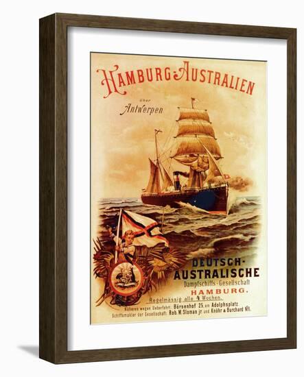 Hamburg - Australia', Poster Advertising the German Australian Steamship Company, 1889-German School-Framed Giclee Print