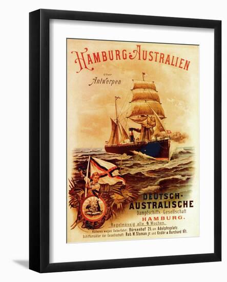 Hamburg - Australia', Poster Advertising the German Australian Steamship Company, 1889-German School-Framed Giclee Print