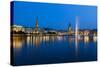 Hamburg Binnenalster at Night-IndustryAndTravel-Stretched Canvas