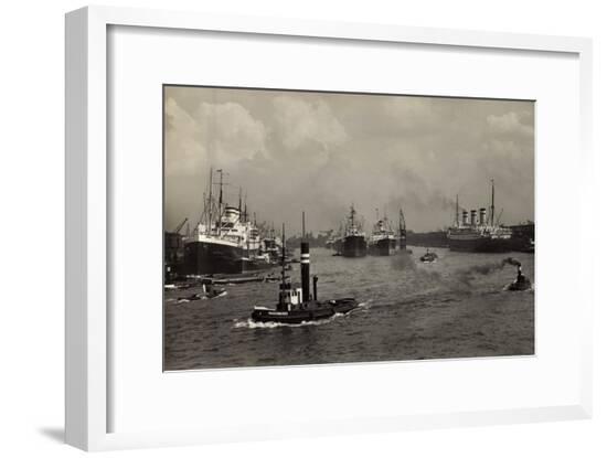 Hamburg, Blick Zum Kaiser Wilhelm Hafen, Schiffe--Framed Giclee Print