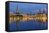 Hamburg City Center over the Lake-Leonid Andronov-Framed Stretched Canvas