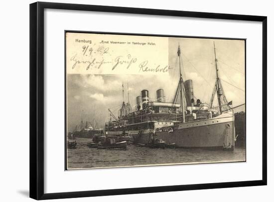 Hamburg, Dampfer E. Woermann Im Hafen Beim Verladen-null-Framed Giclee Print