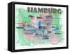 Hamburg Germany Travel Poster Favorite Map with touristic Highlights-M. Bleichner-Framed Stretched Canvas