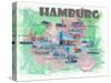 Hamburg Germany Travel Poster Favorite Map with touristic Highlights-M. Bleichner-Stretched Canvas