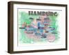 Hamburg Germany Travel Poster Favorite Map with touristic Highlights-M. Bleichner-Framed Art Print