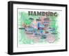 Hamburg Germany Travel Poster Favorite Map with touristic Highlights-M. Bleichner-Framed Art Print