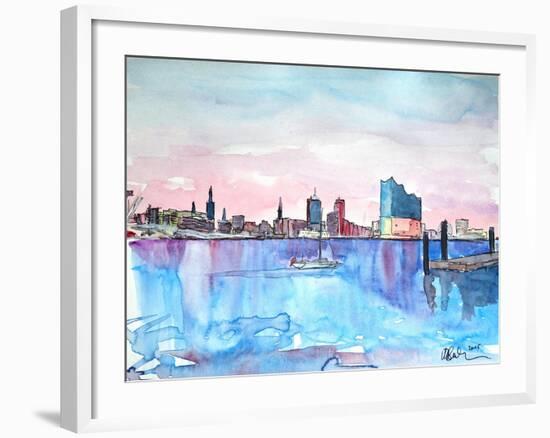 Hamburg Harbour Skyline and Elbe Philharmonic Hall-Markus Bleichner-Framed Art Print