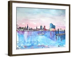 Hamburg Harbour Skyline and Elbe Philharmonic Hall-Markus Bleichner-Framed Art Print