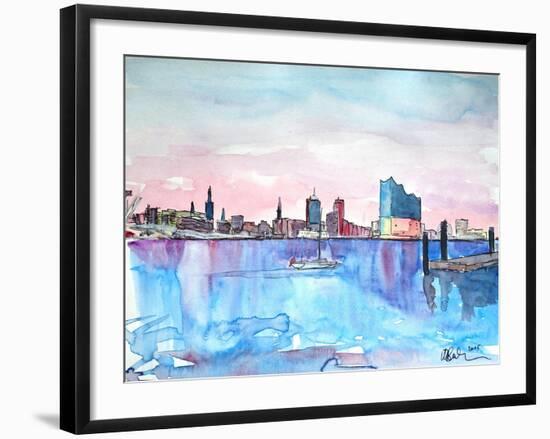 Hamburg Harbour Skyline and Elbe Philharmonic Hall-Markus Bleichner-Framed Art Print