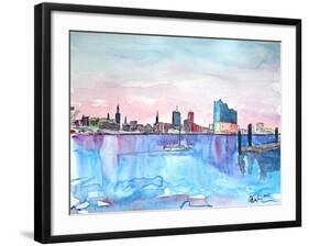 Hamburg Harbour Skyline and Elbe Philharmonic Hall-Markus Bleichner-Framed Art Print