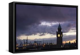 Hamburg, Landing Stages, Harbour, Dusk-Catharina Lux-Framed Stretched Canvas