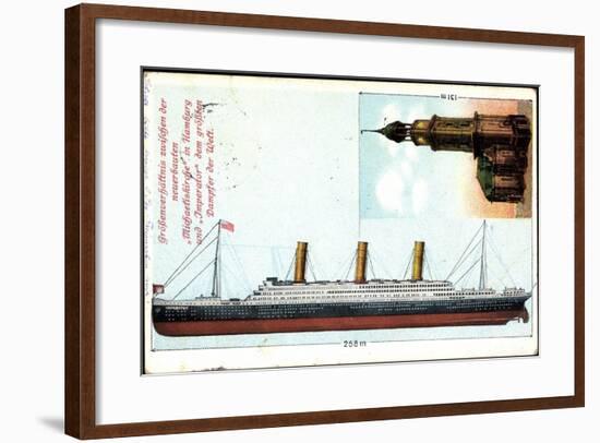 Hamburg, Michaeliskirche,Dampfer Imperator Der Hapag-null-Framed Giclee Print