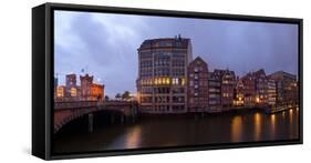 Hamburg, Panorama, Historical Deichstrasse, Nikolaifleet, in the Evening-Catharina Lux-Framed Stretched Canvas