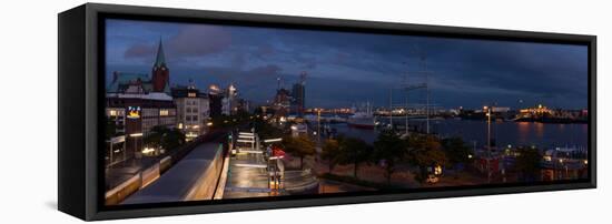 Hamburg, Panorama, Landing Stages, in the Evening-Catharina Lux-Framed Stretched Canvas