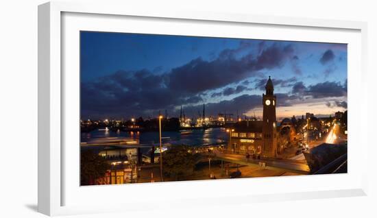 Hamburg, Panorama, Landing Stages, in the Evening-Catharina Lux-Framed Photographic Print