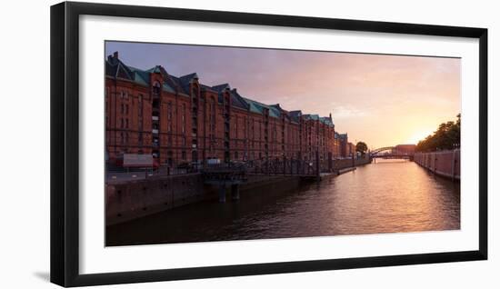Hamburg, Panorama, Speicherstadt (City of Warehouses), Dusk-Catharina Lux-Framed Photographic Print