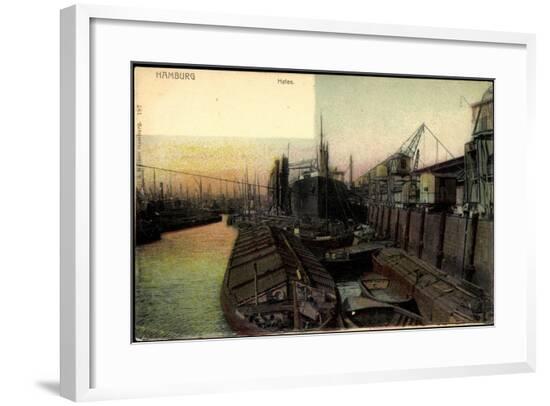 Hamburg,Partie Am Hafen, Kräne Und FlUSS Elbe,Schiff--Framed Giclee Print