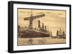 Hamburg, Rosshafen, Hapag, Dampfer Imperator, Kran-null-Framed Giclee Print