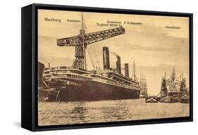 Hamburg, Rosshafen, Hapag, Dampfer Imperator, Kran-null-Framed Stretched Canvas